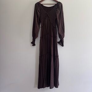 R.Vivimos Long Sleeve V Neck Layered Ruffle Boho Casual Flowy Maxi Dress Large